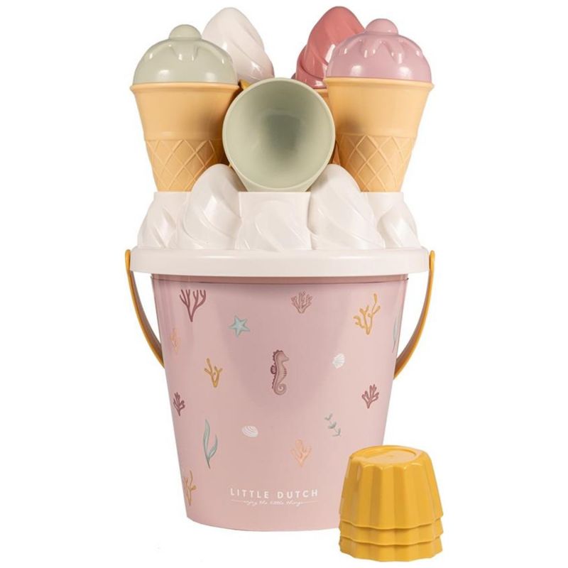 Set da spiaggia GELATO, Beach set, gioco per bambini, rosa fantasia coralli e cavallucci marini, Little Dutch