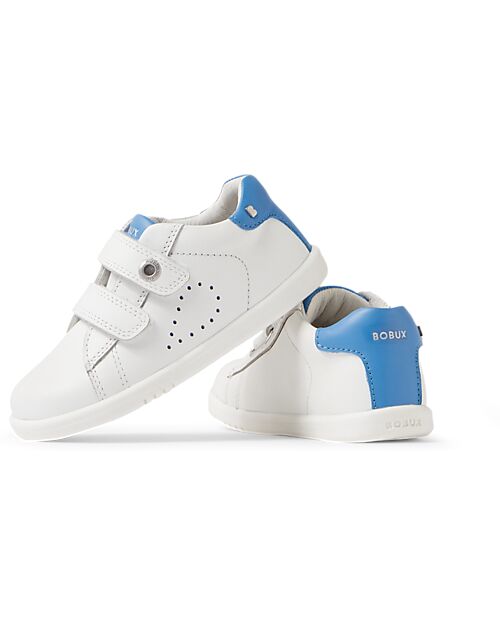 Bobux I WALK MAVERICK scarpe in pelle per camminatori esperti, colore WHITE-AZURE