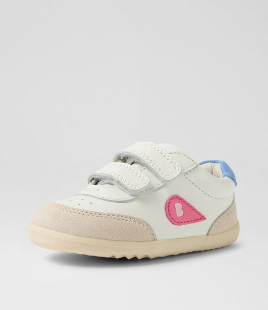 Bobux Step Up Champ scarpe primi passi in pelle, chalk white pink lemonade