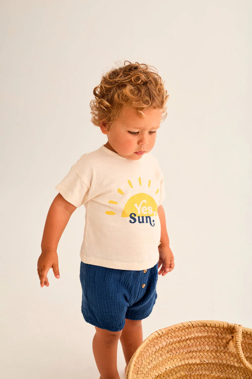 Pantaloncino DALE in garza di cotone organico blu, Cozmo