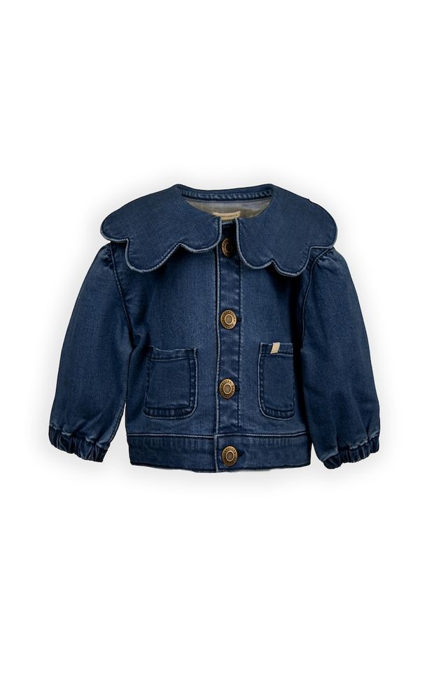 Giacca in jeans con colletto a fiore BLU bimba in viscosa di bambù e cotone, Bamboom