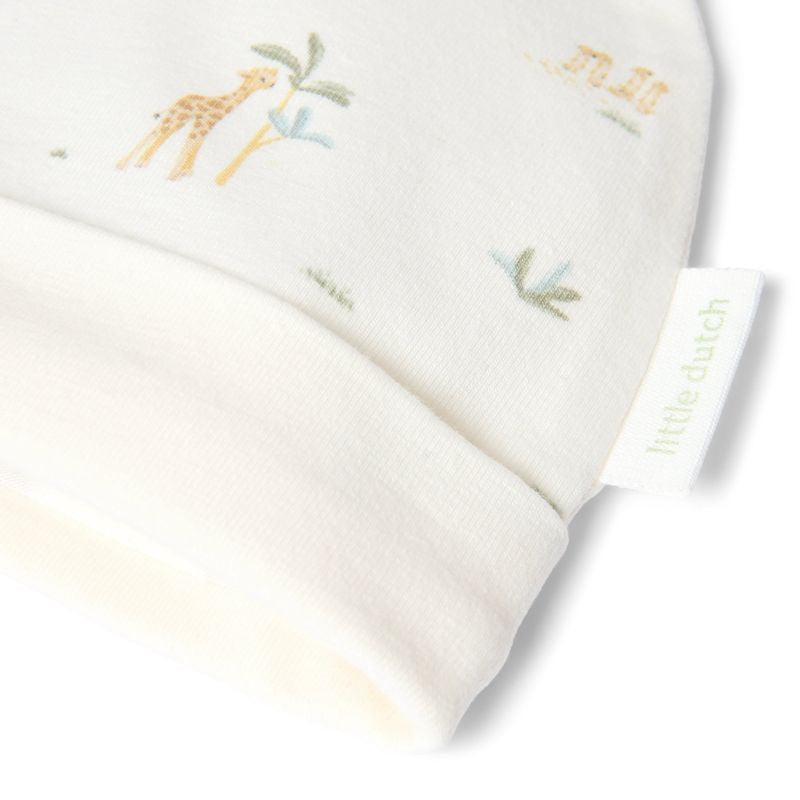 Berretto Hat Little Safari Creme, panna con fantasia animali della savana, in cotone organico, Little Dutch