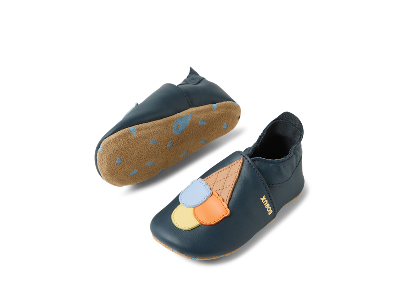 babbuccia blu navy e suola in camoscio marrone