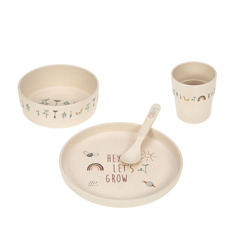 Set pappa LASSIG in cellulosa vegetale, beige con disegni stilizzati del giardino