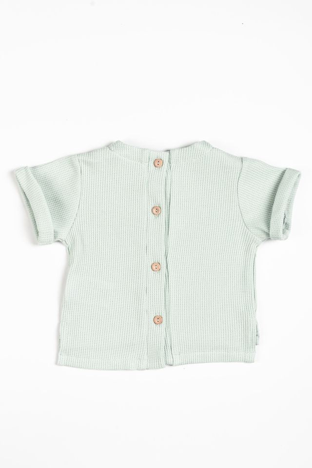 Shirt apertura dietro con bottoni, OCEAN BLU, con taschino e maniche corte, in fibra di bambù e cotone, Bamboom