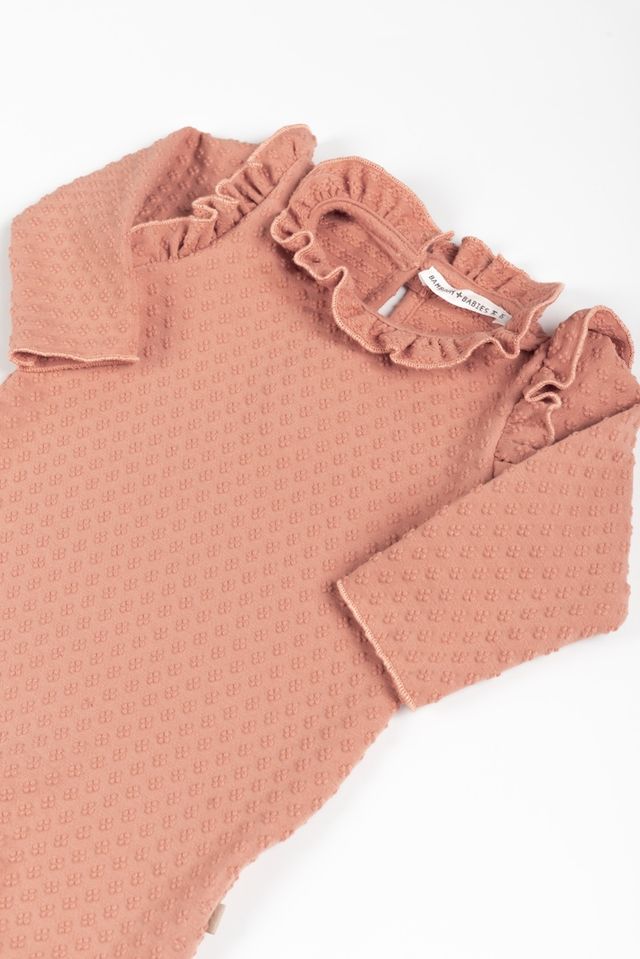 Tuta Dots, CORAL, con rouge sul colletto e sul giromanica, maniche lunghe, in fibra di bambù e polystere, Bamboom