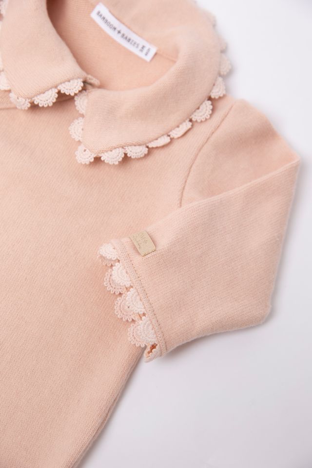 Tutina colletto con piedi, WARM PINK, con collo e maniche rifiniti con pizzetto, maniche lunghe, Bamboom