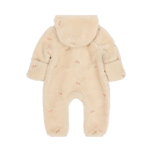 Tutona Teddy con cappuccio, Teddy one-piece suit sand flowers, panna con ricami fiori della savana, chiusura con cerniera, Little Dutch