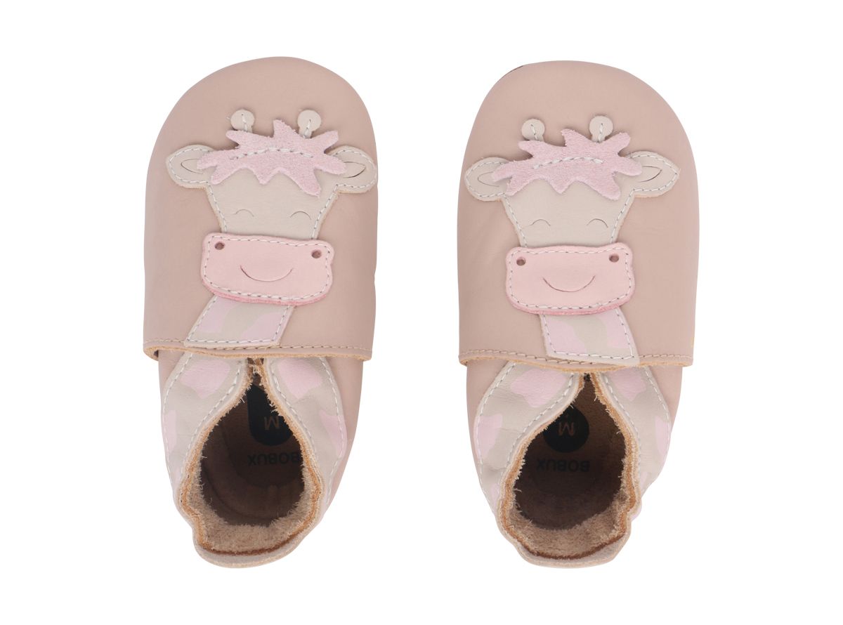 babbucce in pelle con soletta antiscivolo disegno giraffa rosa