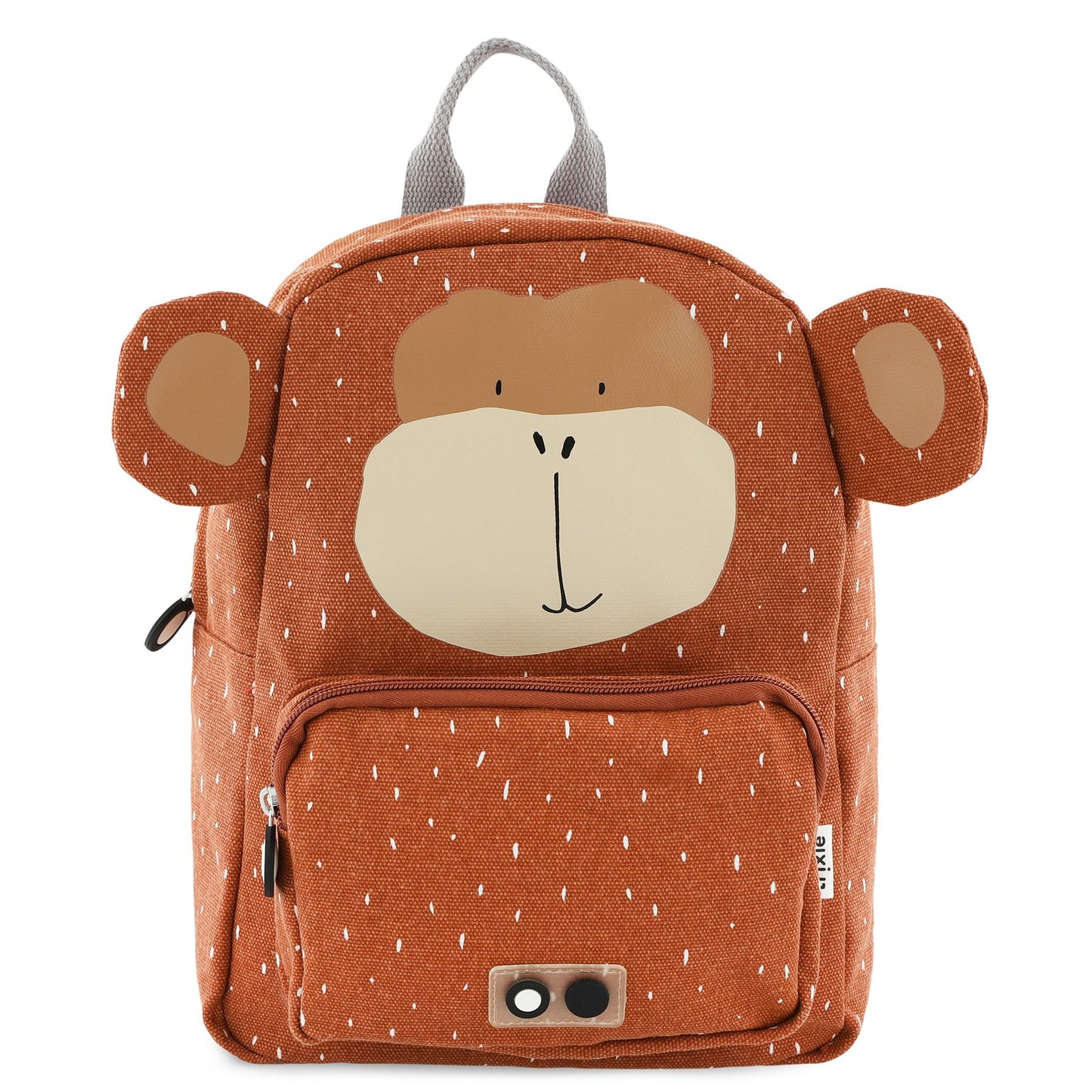 Zainetto per l'Asilo, Mr Monkey, Tirxie. Colore rossiccio, design scimmia con orecchie. Ampia tasca esterna con cerniera.