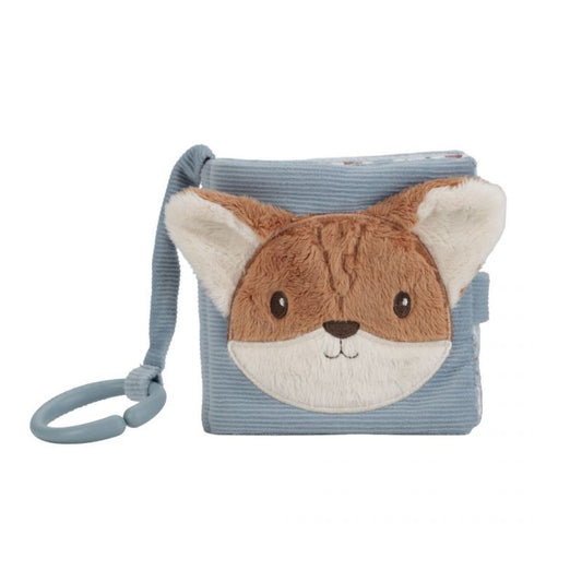 Copertina libro morbido azzurro collezione forest friends con volpe