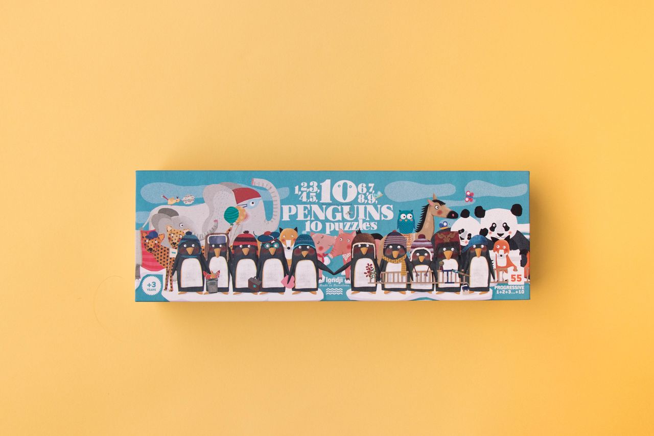 Scatola Puzzle 10 Pinguini con il disegno di tutti i personaggi