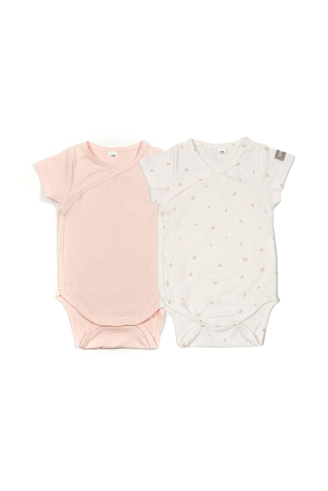 Confezione da 2 Body manica corta rosa/bianco con fantasia tulipani, in fibra di bambù Bamboom