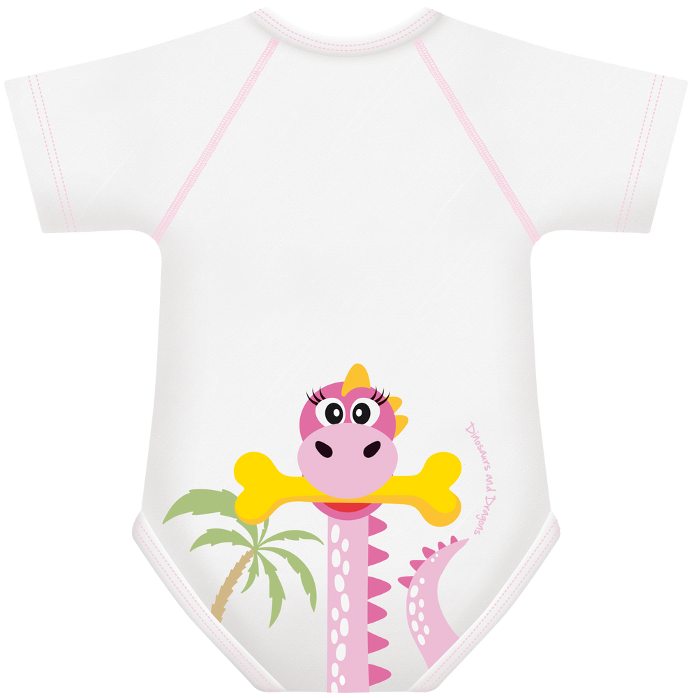 body mezza manica con disegno dinosauro rosa