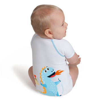 Body neonato 4 stagioni, taglia unica 0-36 mesi, J Bimbi - Collezione Dinosauri e Draghi - Drago Blu