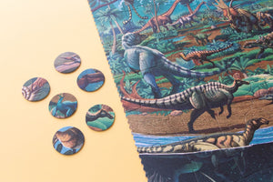 Dettaglio Puzzle Era dei Dinosauri e tesserine per imparare caratteristiche dei dinosauri