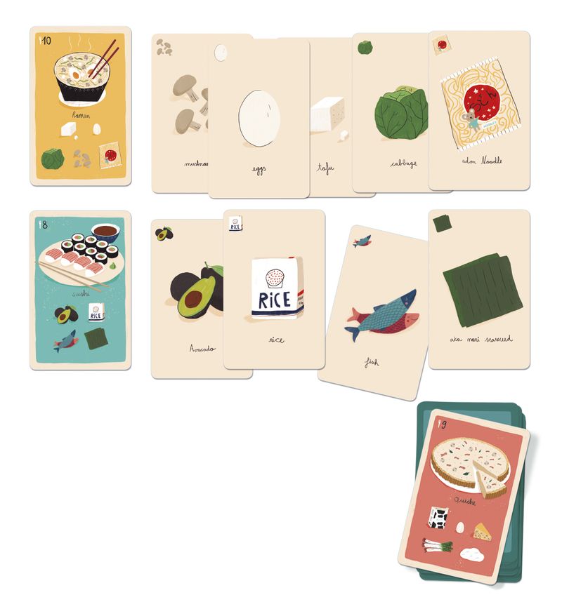 3 schede ricette e relative carte ingredienti