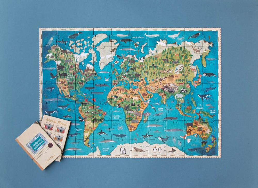 Puzzle Animal Planet look & find assemblato completo con taccuino dell'esploratore e tesserine segnaposto