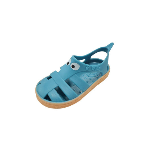 Sandali in gomma per la spiaggia BIOTY di Boatilus, colore caraibe/ suola beige con decoro occhietti