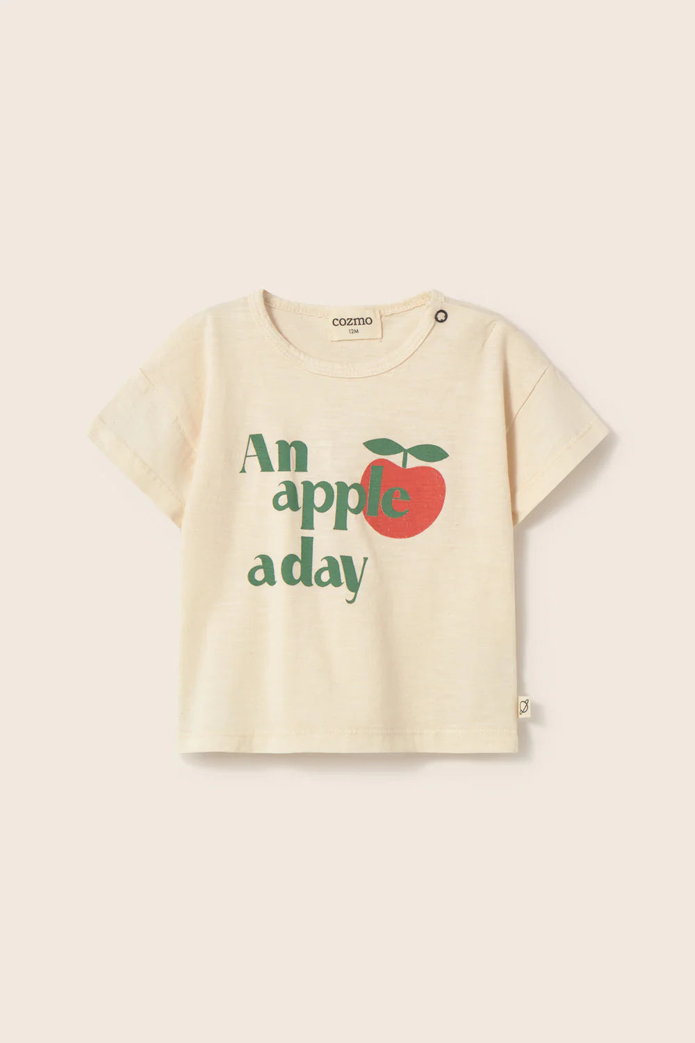 T-shirt BOB, panna con motivo mela e scritta an apple a day, 100% cotone organico, Cozmo