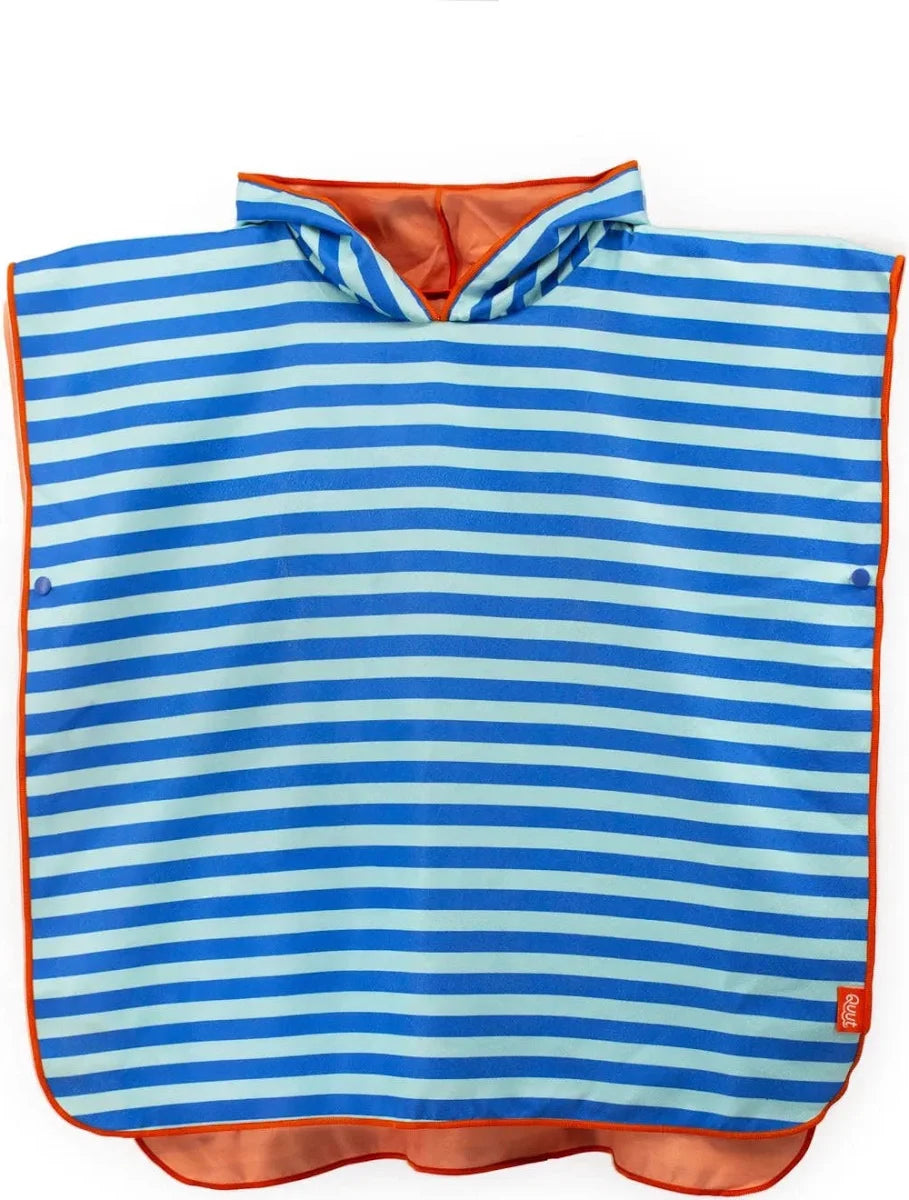 Beach poncho in microfibra a righe turchesi e blu con interno arancione, Quut