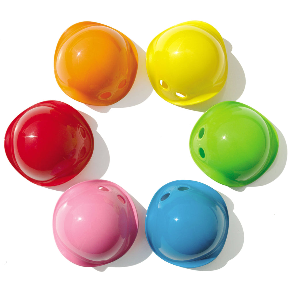 MINI Bilibo-gioco innovativo e versatile. In foto la Classic Collection: sei Mini Bilibo rosso, giallo, verde, rosa, blu e arancione. Hanno la forma di una conchiglia
