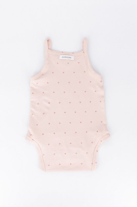 Body canottiera rosa con fiorellini a spalline sottili, Bamboom