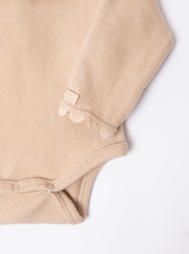 Body con collo tondo e embroidery, SAND, Bamboom