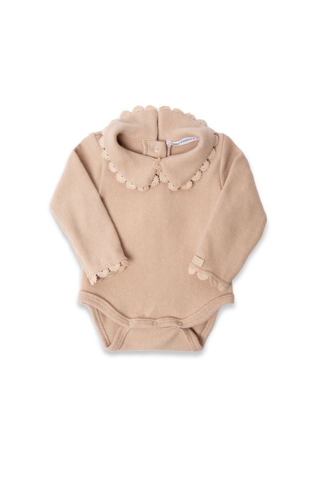 Body con collo tondo e embroidery, SAND, Bamboom