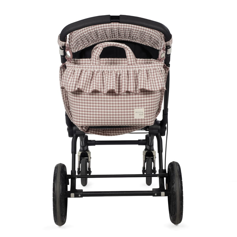 Borsa fasciatoio Pralinè Vichy Rosa Moka, con volant, di Walking Mum