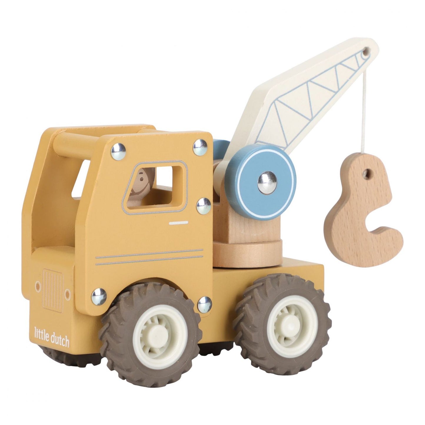 Camion con gru con personaggio in legno, Crane, Little Dutch