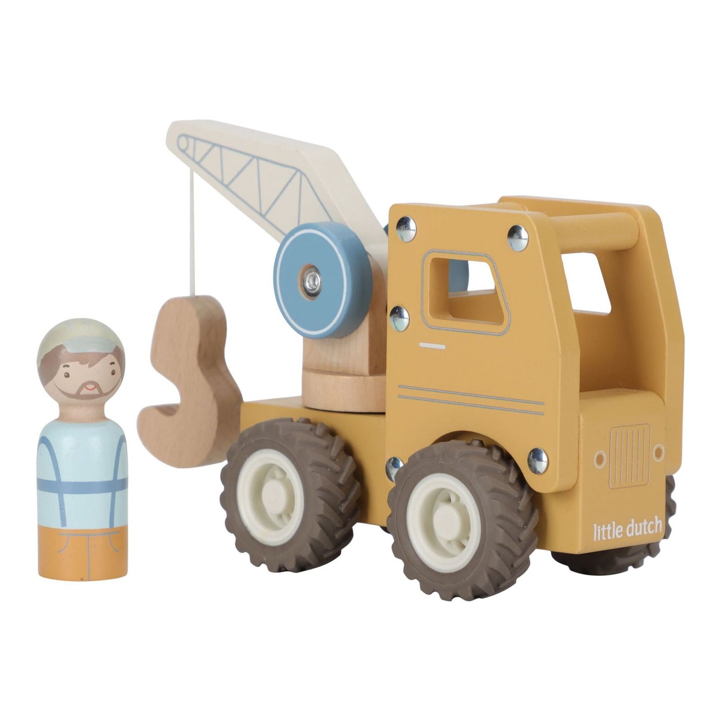 Camion con gru con personaggio in legno, Crane, Little Dutch