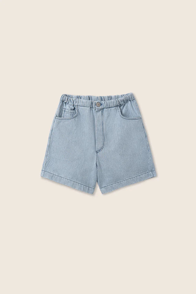 Pantaloncino CEDAR in denim azzurro a righe sottili blu, Cozmo
