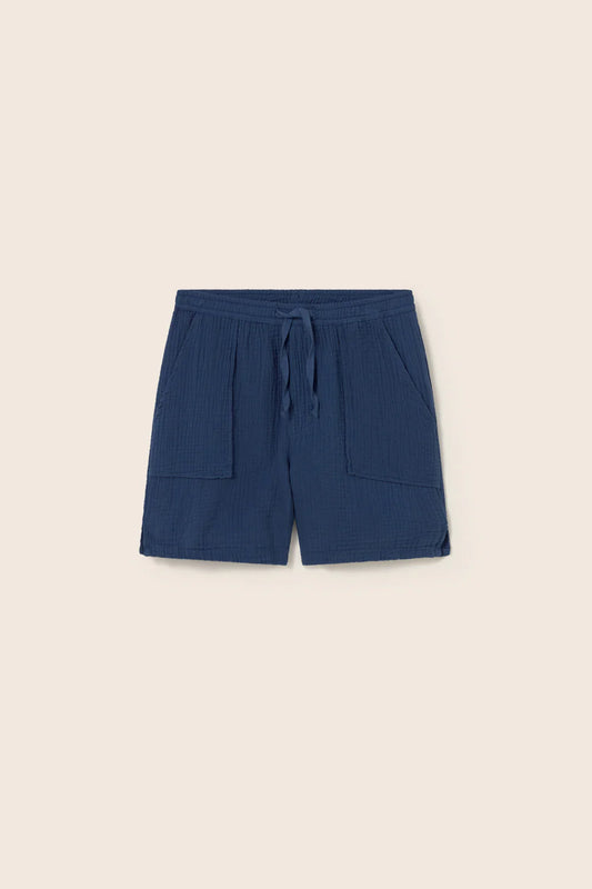 Pantaloncino COVE in garza di cotone organico blu, Cozmo