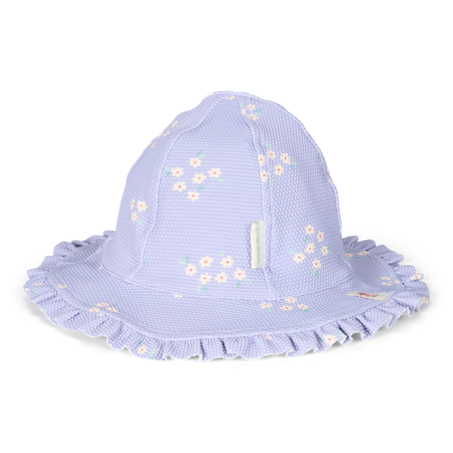 Cappellino lilla fantasia fiorellini bianchi con volant, Little Dutch