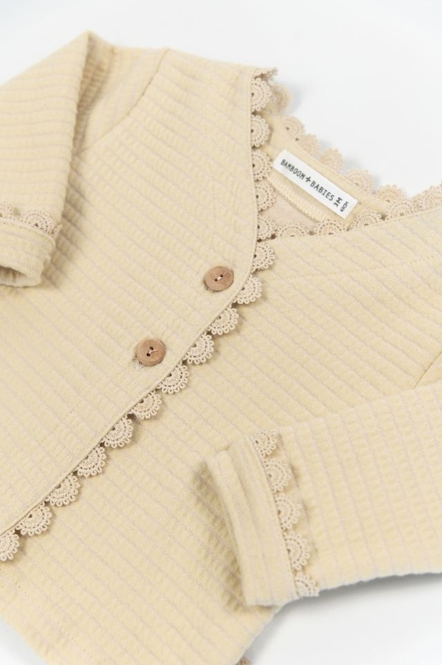 Cardigan bimba con volant in pizzo, ALMOND CREAM, Bamboom