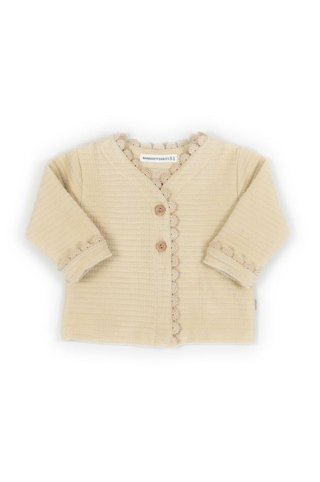 Cardigan bimba con volant in pizzo, ALMOND CREAM, Bamboom