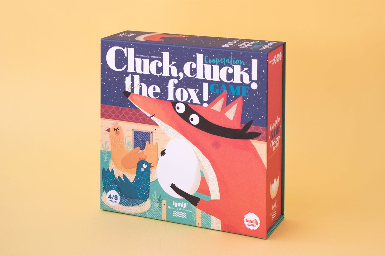 Packaging gioco da tavolo di cooperazione per tutta la famiglia Cluck, Cluck! la volpe