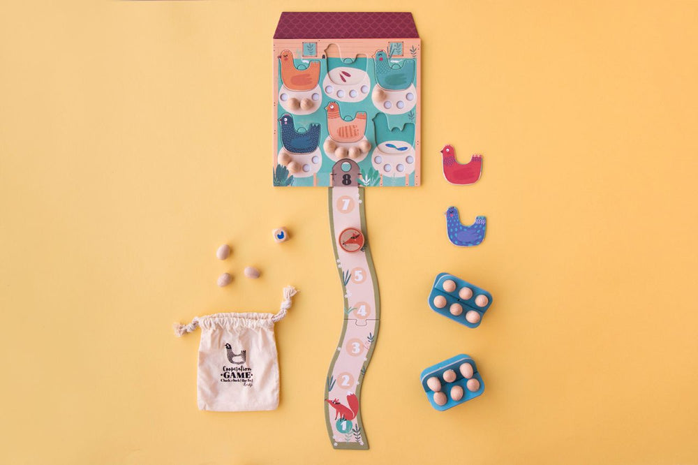 Pollaio cluck cluck ! la volpe con sentiero di accesso, uova di legno e sacchetto di stoffa