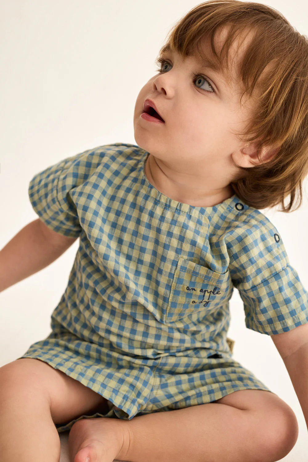 Completo bambino DORIAN verde a quadretti, Cozmo, t-shirt e pantaloncino