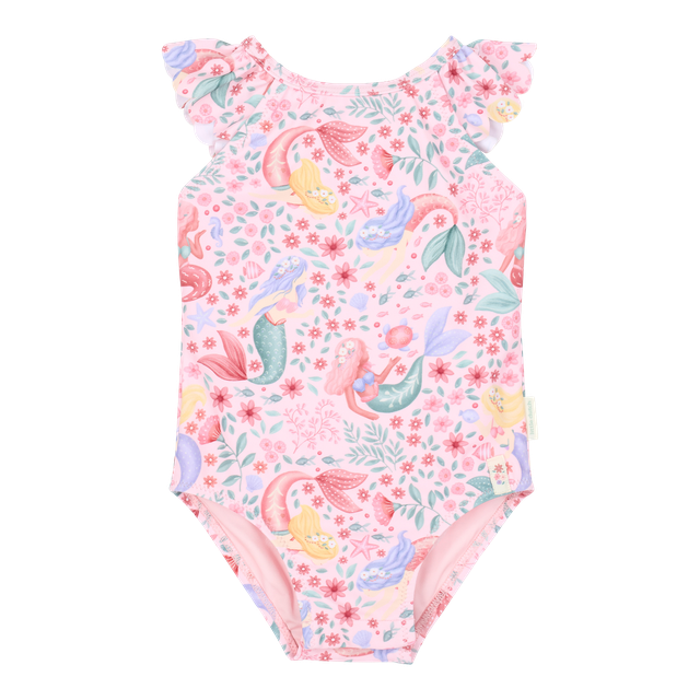 Costume intero da bagno bimba fantasia sirene con volant, Little Dutch