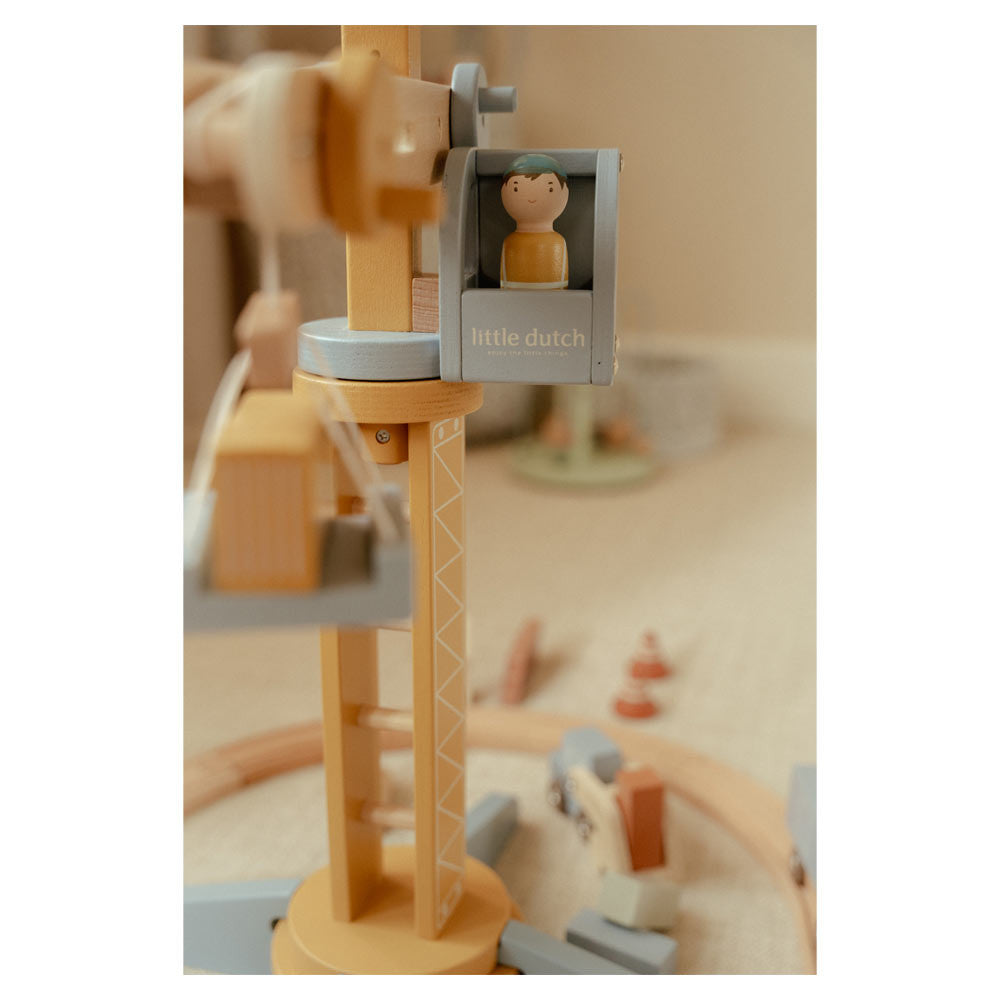Gru in legno con pista, Crane Set, Little Dutch