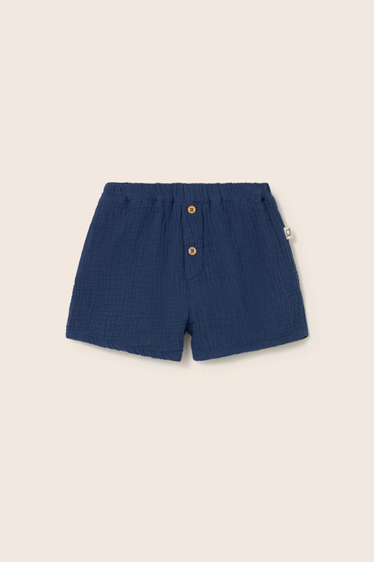 Pantaloncino DALE in garza di cotone organico blu, Cozmo