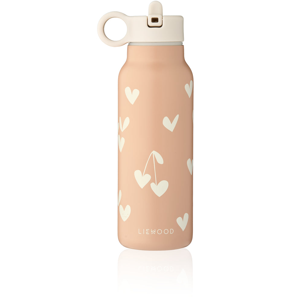 borraccia rosa con decoro cuoricini e appo in plastica dura