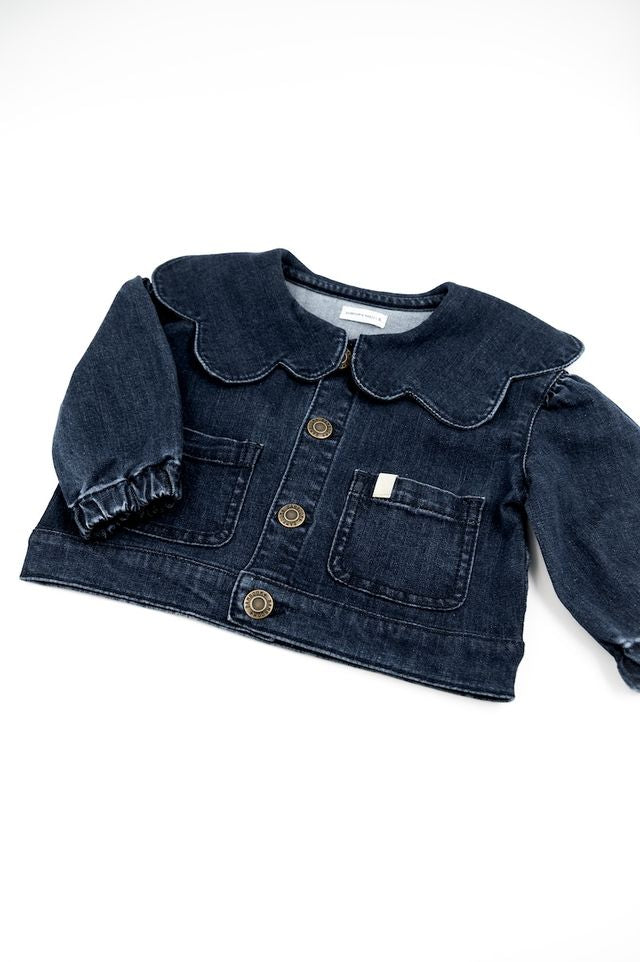 Giacca in jeans con colletto a fiore BLU bimba in viscosa di bambù e cotone, Bamboom