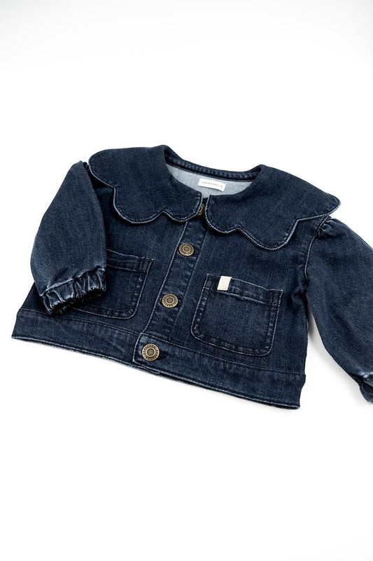 Giacca in jeans con colletto a fiore BLU bimba in viscosa di bambù e cotone, Bamboom