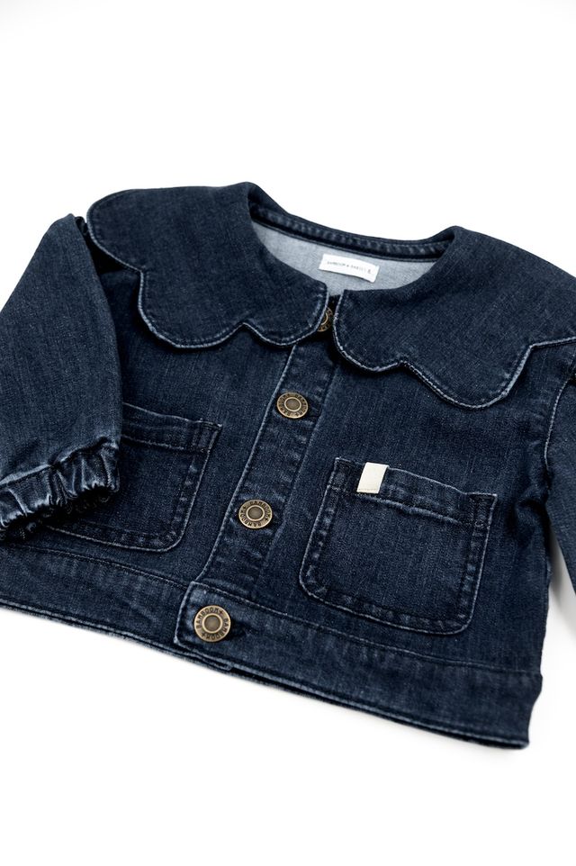 Giacca in jeans con colletto a fiore BLU bimba in viscosa di bambù e cotone, Bamboom