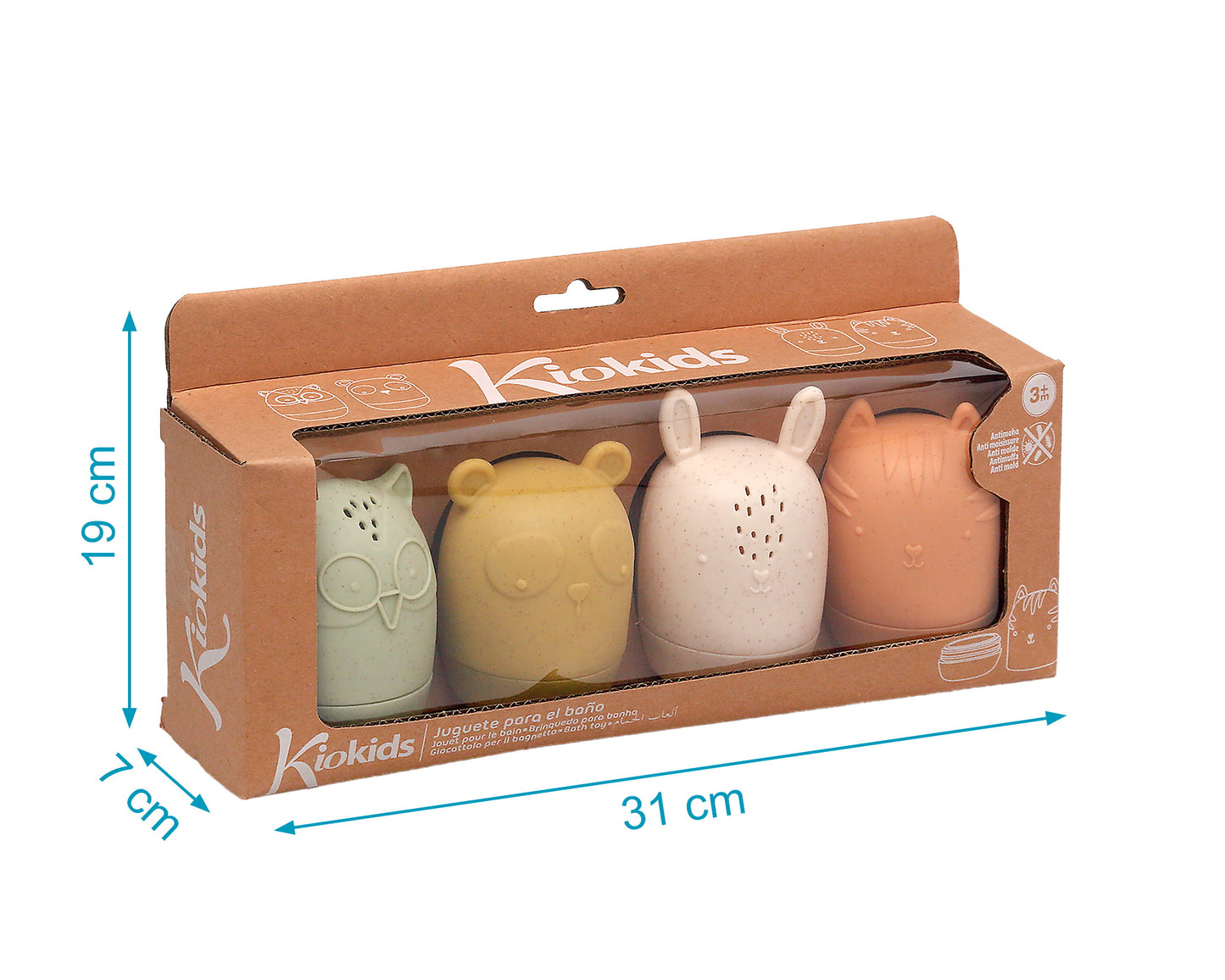 Set di 4 animaletti per il bagno antimuffa, bath toy, Kiokids