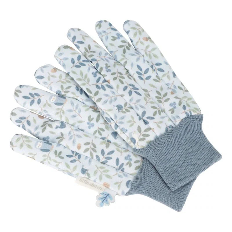 Guanti da giardinaggio da bambini, fantasia azzurra con fiorellini Little Dutch