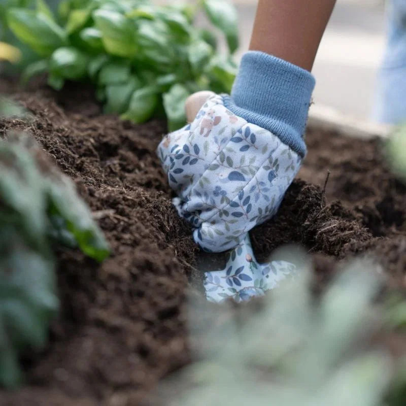 Guanti da giardinaggio da bambini, fantasia azzurra con fiorellini Little Dutch